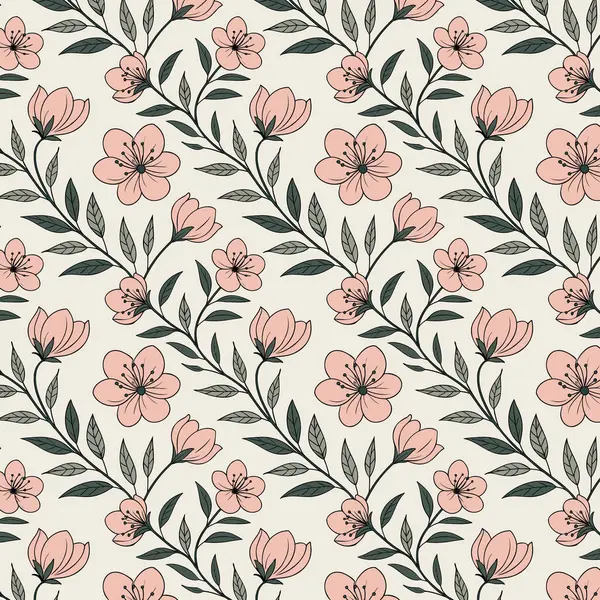 Beyaz arka planda yeşil yapraklı turuncu çiçekleri gösteren çiçek deseni. Yinelenen motiflerle dikey düzenleme, ince taraklı çizgilerle ayrılmış. Tasarım boyunca daha küçük çiçekler ve noktalar birleşti, 