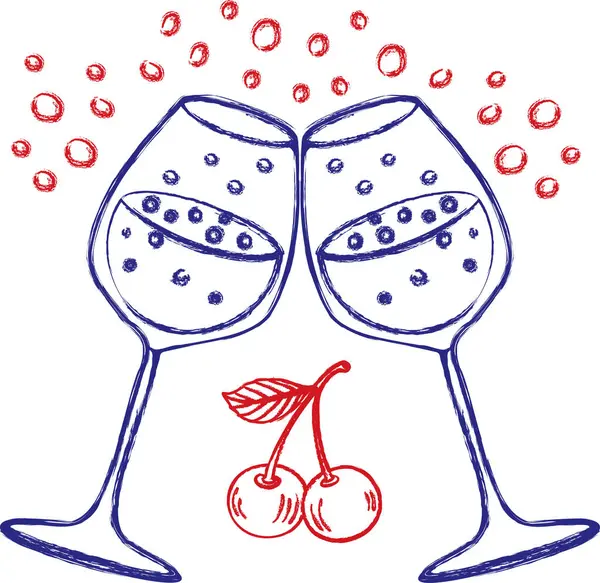 Romantik El Çizimi Kokteyl Gözlüğü Koleksiyonu Şerefe ve Aşk Konsepti