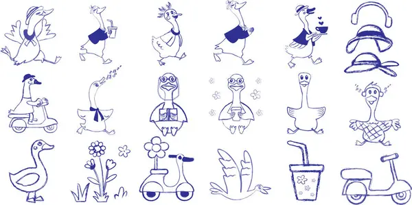 Şirin Kaz Çatalı Sanat Elementleri, Doodle Tarzı, Tebeşir Fırçası Kullanımı. Kahve içmek, bir fincan kahve tutmak, şarkı söylemek, dans etmek. Çıkartmalar, Süblimleşme, Albüm, Çocuk Dekorasyonları İçin.