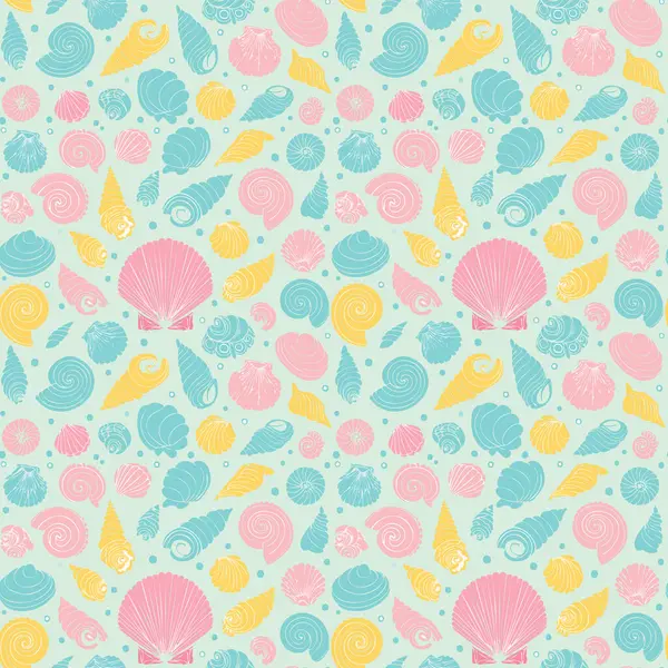 Deniz kabukları, spiraller ve pastel ve okyanus tonlarında incilerle dolu büyüleyici bir karalama tarzı. Koleksiyon defteri, hediye paketi ve kumaş tasarımı için harika.