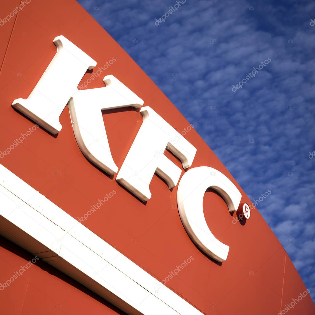 SOUTHEND-ON-SEA, ESSEX - OCTOBER 25, 2017:   Logo sign outside KFC Restaurant in Sutton Road