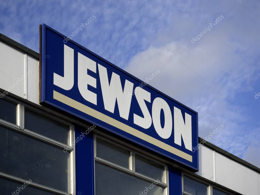 SOUTHEND-ON-SEA, ESSEX - OCTOBER 25, 2017:  Sign outside Jewson Builders Merchants in Stock Road