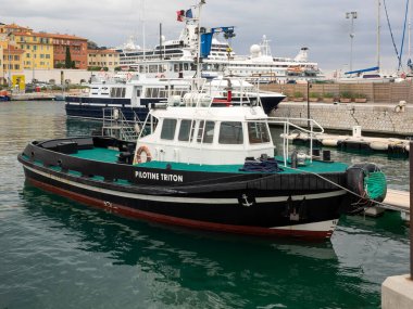 NICE, FRANCE - MAY 28, 2018:  Small pilot boat Triton in the Port de Nice