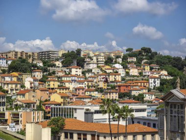 NICE, FRANCE - MAY 28, 2018:  Skyline view over the City with its orange  tiled roofs