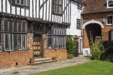 COLCHESTER, ESSEX, UK - AUGUST 11, 2018:  View of  Tymperleys, a beautiful Tudor building in Trinity Street that is now a Restaurant and Tea Room
