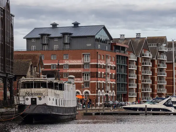 IPSWICH, SUFFOLK, UK - AUGUST 11, 2018:  View of the new buildings in the redeveloped  Waterfront