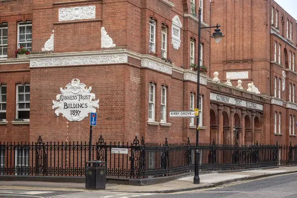 LONDON, UK - AUGUST 17, 2018:  A Guinness Trust Building in Kirby Grove, Snowfields.  One of the largest providers of affordable housing in England. 