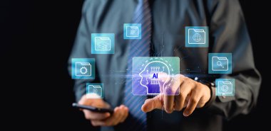 Eğitim, iş öğrenme dersleri ve çevrimiçi seminerler, yeni beceri geliştirme kursları ve çevrimiçi öğrenim için yapay zeka teknolojisi ile modern dijital öğrenme.