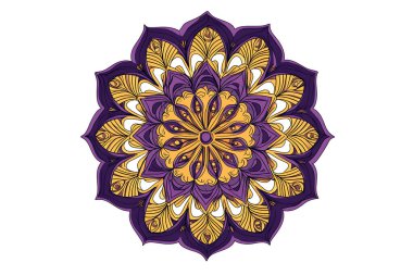 Mor Mandala Şablonu ve Beyaz Arkaplanda Altın Sanat İllüstrasyonu