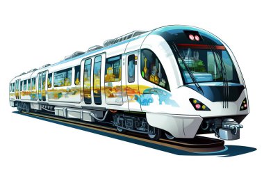 Beyaz renkte izole edilmiş modern bir şehir tren illüstrasyonu, ticari kullanım için temiz bir grafik sunuyor. Bu vektör sanatı şehir taşımacılığı, seyahat, teknoloji ve hızlı geçiş kavramları için idealdir..