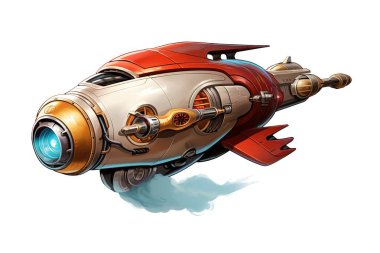Eski tasarımı ve metalik özellikleri olan şık, fütüristik bir uçan makine. Bu bilim kurgu hava gemisi, tasarım projeleri için mükemmel, steampunk ve fantezi unsurlarını somutlaştırıyor, ulaşım kavramları için ideal..
