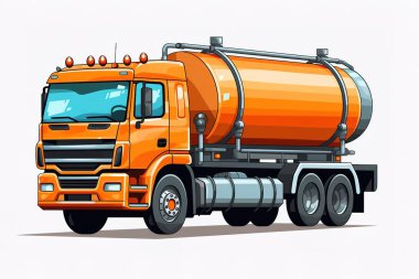 Turuncu tanker vektör çizimi, yakıt ya da sıvı taşımacılık için ideal, beyaz üzerinde izole edilmiş. Bu stilize çizgi film görüntüsü endüstriyel tasarım, ticari projeler veya otomotiv hizmetleri için mükemmeldir..