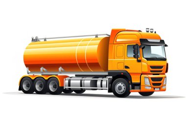 Canlı bir turuncu tanker çizimi, yakıt, petrol veya gaz taşımacılığı için idealdir, temiz beyaz bir arkaplanda izole edilmiştir. Bu vektör grafik ticari dağıtım için modern dağıtım lojistiğini temsil ediyor...