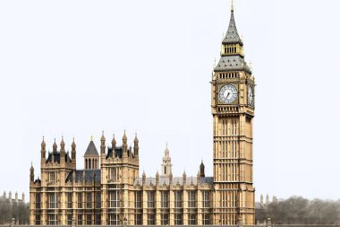Iconic Big Ben ve parlamento binaları İngiltere, Londra 'da parlak bir gökyüzüne karşı dimdik duruyorlar. Bu ayrıntılı zengin görüntü seyahat, turizm veya tarihsel içerik için mükemmeldir.