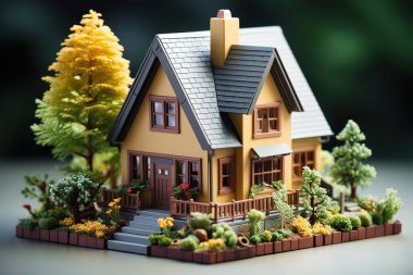 Detaylı bir minyatür ev modeli, güzel bir bahçesi ve yemyeşil bahçesi olan mimari tasarımı sergiler. Emlak, gayrimenkul ve cennet hayatı ile ilgili kavramlar için idealdir. Bu küçük ev...