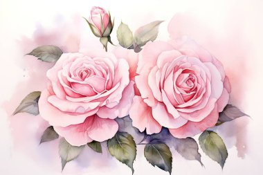 Göz kamaştırıcı suluboya resimlerinde zarif pembe güller yumuşak yapraklar ve narin yeşil yapraklar sergileniyor. Bu çiçekli sanat eserleri düğün davetiyeleri, romantik tasarımlar ve dokunuşlar için mükemmel....