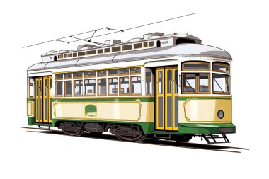 Ayrıntılı bir klasik tramvay çizimi, seyahat veya toplu taşıma tasarımları için mükemmel, klasik bir retro tramvay sergiliyor. Beyaz üzerine izole edilmiş bu vektör sanat eseri tarihi ve şık bir eser sunuyor....