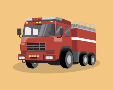 Turuncu arka planı olan itfaiye aracı.