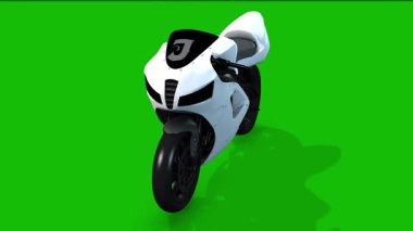Önden Yarış Motoru Sahnesi - Yeşil Ekranda - 3D Canlandırma