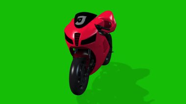 Kırmızı Renkli Motosiklet Görünümü - Yeşil Ekranda - 3B Canlandırma