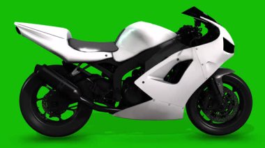 Sağdan Yarış Motoru Görünümü - Yeşil Ekranda - 3D Canlandırma