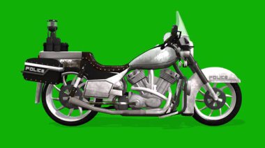 Beyaz Renkli Polis Motosikleti 3D Canlı Görünüm Sağdan Yeşil Ekran