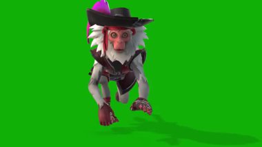 Monkey Run Fast From Front Side 3D Model Rendering Animation on Green Screen