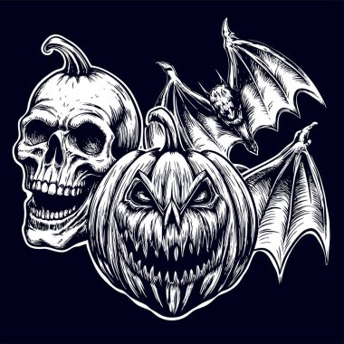 Halloween Silhouette Vector with Witch and Ghost