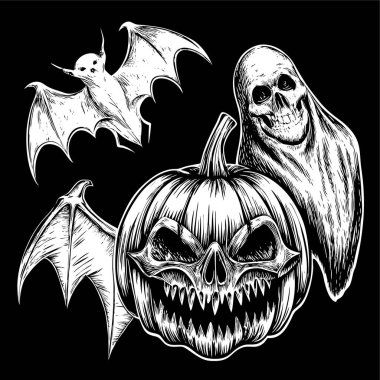 Silhouette Witch Ghost Pumpkin Design