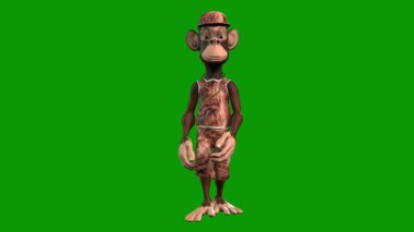 Yeşil Ekranda Hip-Hop Maymun Yürüyen 3 boyutlu Canlandırma