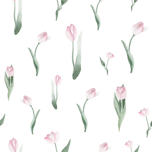 Şeffaf Arkaplanda Narin Pembe ve Yeşil lalelerin yer aldığı Zarif Ev ve Moda Dekorasyonu İçin El Boyalı Suluboya Lale Şablonu; Duvar Kağıdı, Tekstil Baskıları, Kırtasiye ve Grafik Tasarım Projeleri için Mükemmel