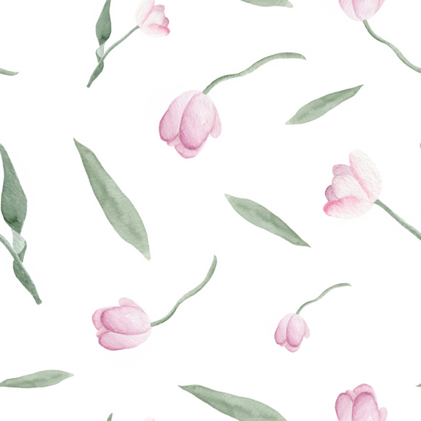 Şeffaf Arkaplanda Narin Pembe ve Yeşil lalelerin yer aldığı Zarif Ev ve Moda Dekorasyonu İçin El Boyalı Suluboya Lale Şablonu; Duvar Kağıdı, Tekstil Baskıları, Kırtasiye ve Grafik Tasarım Projeleri için Mükemmel