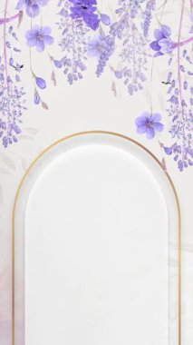 Zarif mor yaprak düğün davetiyesi video dikey arkaplan boş şablonu