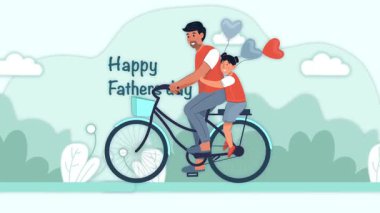 Babalar Günün kutlu olsun - Kalp Balonları ve Bulutlarla Bisiklete Binen Baba ve Çocuk Animasyonu