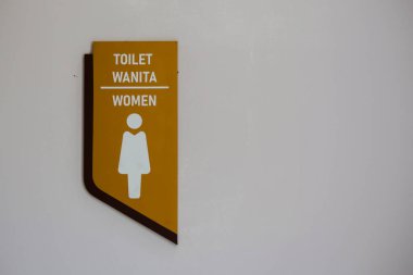 Beyaz siluet logosu olan bir kadın tuvaleti tabelası.