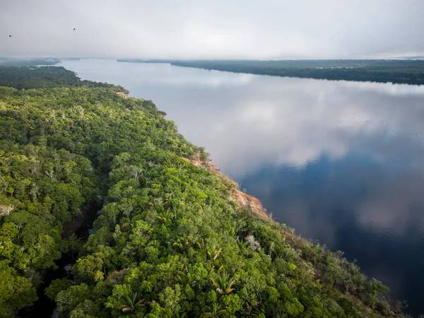 Bela Vista Aérea Para Floresta Amazônica Verde Rio Perto Arquipélago — Fotografia de Stock