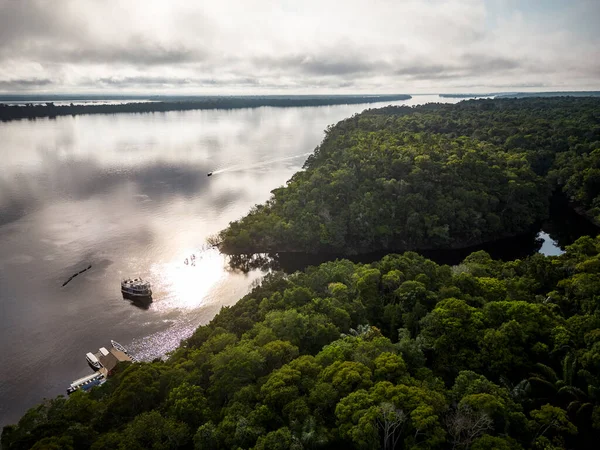Vacker Flygbild Till Grön Amazon Regnskog Och Flod Nära Anavilhanas — Stockfoto