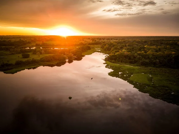 Beautiful Aerial View Lake Sunset Landscape Brazilian Pantanal Mato Grosso — Stock Photo, Image