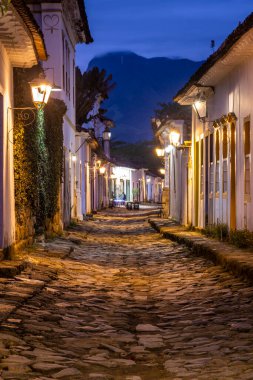 Beautiful old historic colonial houses and street in Paraty, Rio de Janeiro, Brazil