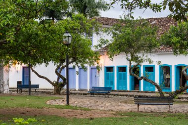 Beautiful old historic colonial houses and street in Paraty, Rio de Janeiro, Brazil