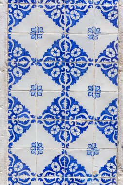 Beautiful view to facade of historic house building with blue tiles in downtown So Lus, Maranho, Brazil.