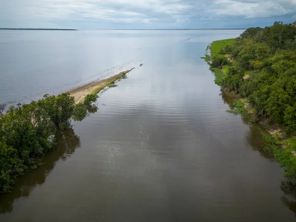 Beautiful Aerial Drone View Large Rivers Green Rainforest Brazilian Amazon — Fotografia de Stock