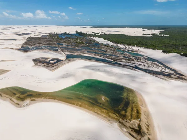 Beautiful Aerial View White Sand Dunes Green Rainwater Pools Lenis — Foto de Stock
