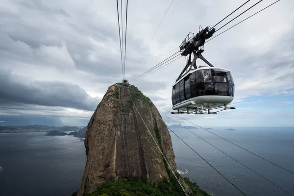 Beautiful View Sugar Loaf Cable Car Rocky Rainforest Mountain Rio — Stock Photo, Image