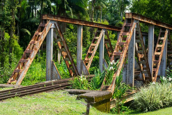 Hermosa Vista Las Antiguas Vías Del Ferrocarril Hierro Puente Zona — Foto de Stock