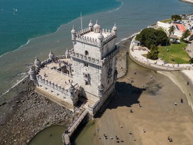 Beautiful view to old historic Belm Tower in Lisbon, Portugal. clipart