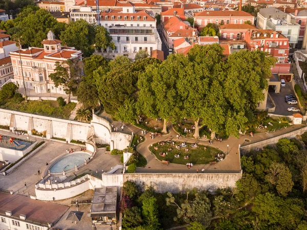 Vacker Flygbild Till Gröna Träd Torel Garden Utsiktsplats Centrala Lissabon — Stockfoto