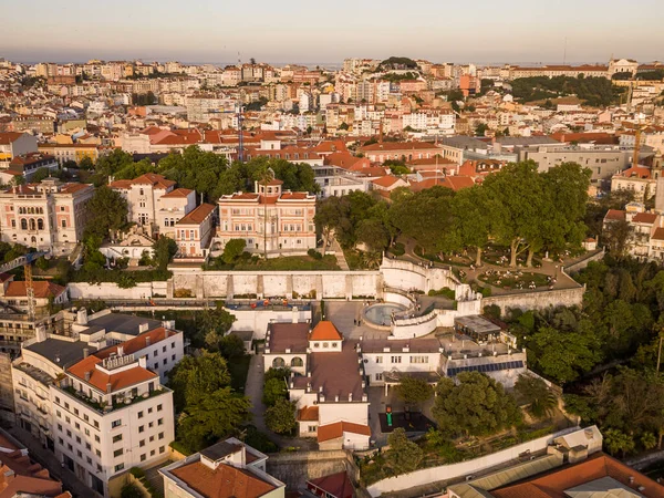 Piękny Widok Lotu Ptaka Stare Zabytkowe Budynki Lizbonie Portugalia — Zdjęcie stockowe