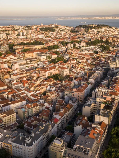 Piękny Widok Lotu Ptaka Stare Zabytkowe Budynki Lizbonie Portugalia — Zdjęcie stockowe
