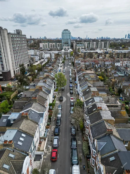 Piękny Widok Powietrza Tradycyjne Domy Ulice Centrum Londynu Wielka Brytania — Zdjęcie stockowe